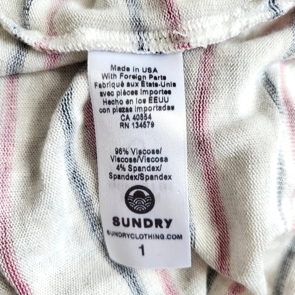 New Sundry Striped Navy/Pink Side Slits Crewneck Long Sleeve Pullover Sweatshirt - Picture 6 of 8